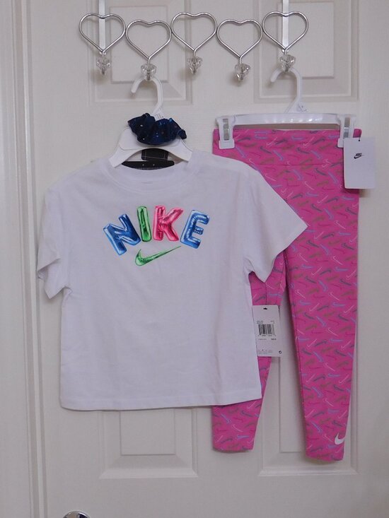 NWT 2pc Nike Ballon Letters Logo & Swoosh Print Leggings Set sz 6 - Picture 1 of 1